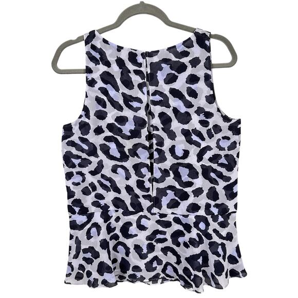 CAbi Leopard Animal Print Blouse Size S Violet Purple Peplum Chiffon Top 5536 - Picture 2 of 10